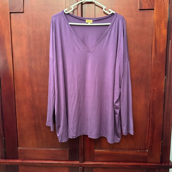 Long Sleeve Piko Top Purple V-Neck Women's Top Size Large - Picture 1 of 7